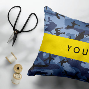 Navy Blue Camouflage Your name Personalise Decorative Cushion