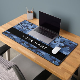 Navy Blue Camouflage Your name Personalise Desk Mat