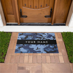 Navy Blue Camouflage Your name Personalise Doormat