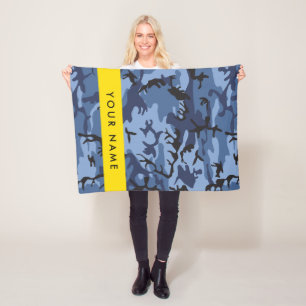 Navy Blue Camouflage Your name Personalise Fleece Blanket