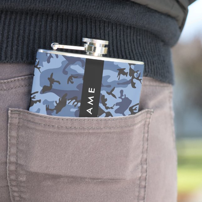 Navy Blue Camouflage Your name Personalise Hip Flask (In Situ)