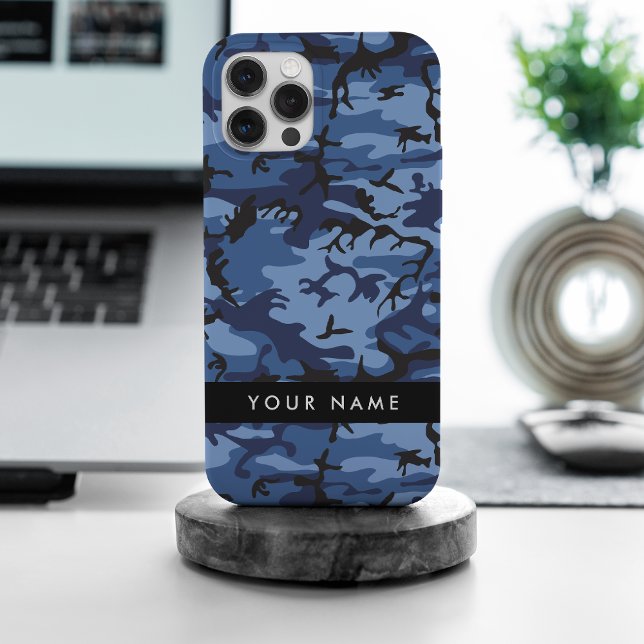 Navy Blue Camouflage Your name Personalise iPhone Case (Creator Uploaded)