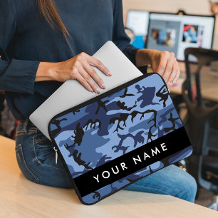 Navy Blue Camouflage Your name Personalise Laptop Sleeve