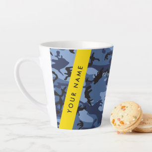 Navy Blue Camouflage Your name Personalise Latte Mug
