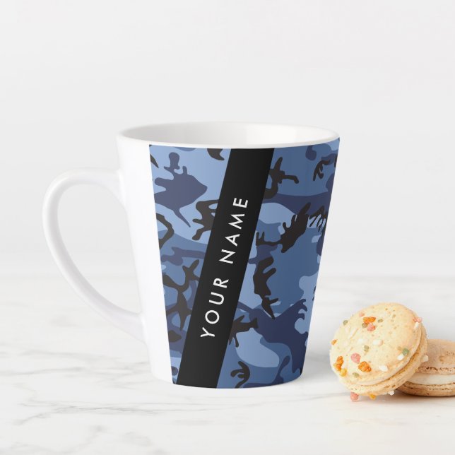 Navy Blue Camouflage Your name Personalise Latte Mug (In Situ)