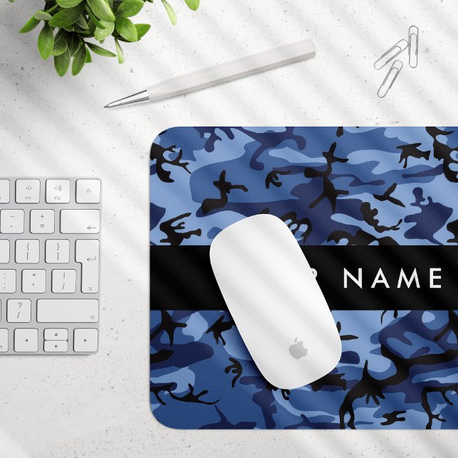 Navy Blue Camouflage Your name Personalise Mouse Pad (Creator Uploaded)