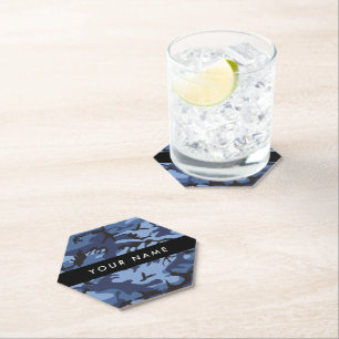 Navy Blue Camouflage Your name Personalise Paper Coaster