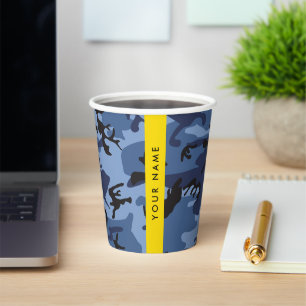 Navy Blue Camouflage Your name Personalise Paper Cups