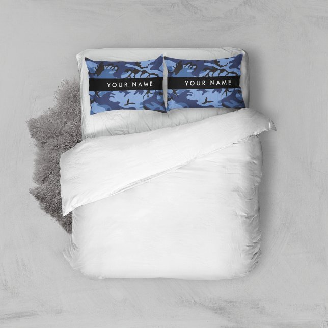 Navy Blue Camouflage Your name Personalise Pillowcase (Creator Uploaded)