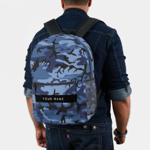 Navy Blue Camouflage Your name Personalise Printed Backpack