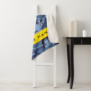 Navy Blue Camouflage Your name Personalise Sherpa Blanket