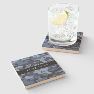 Navy Blue Camouflage Your name Personalise Stone Coaster
