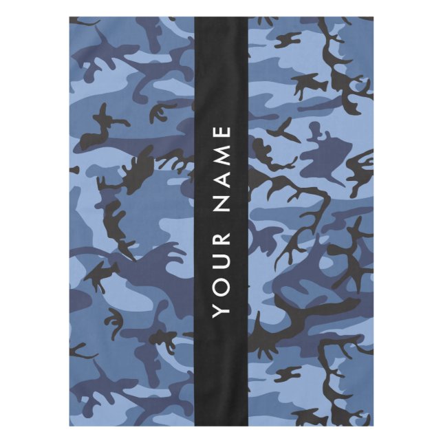 Navy Blue Camouflage Your name Personalise Tablecloth (Front)