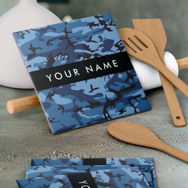 Navy Blue Camouflage Your name Personalise Tile (Creator Uploaded)