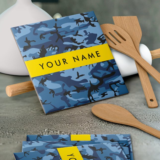 Navy Blue Camouflage Your name Personalise Tile (Creator Uploaded)