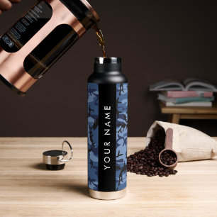 Navy Blue Camouflage Your name Personalise Water Bottle