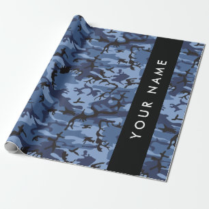 Navy Blue Camouflage Your name Personalise Wrapping Paper