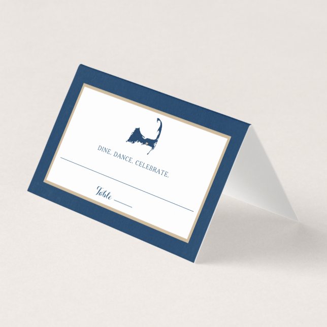 Navy Blue Cape Cod map Gold Heart Wedding Seating (Front)