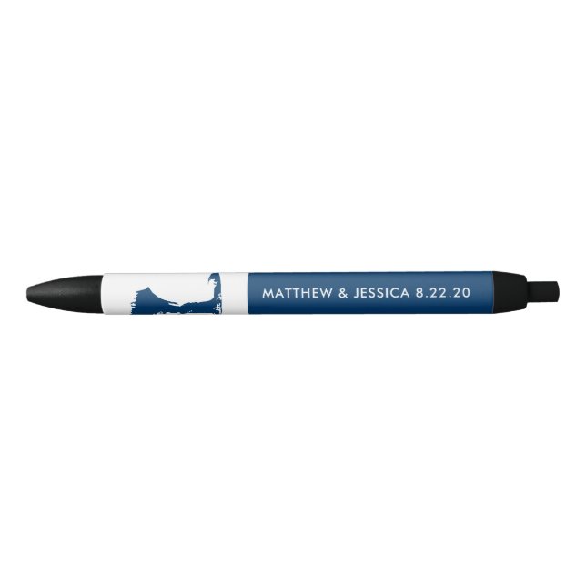 Navy Blue Cape Cod Map Wedding Black Ink Pen (Front)