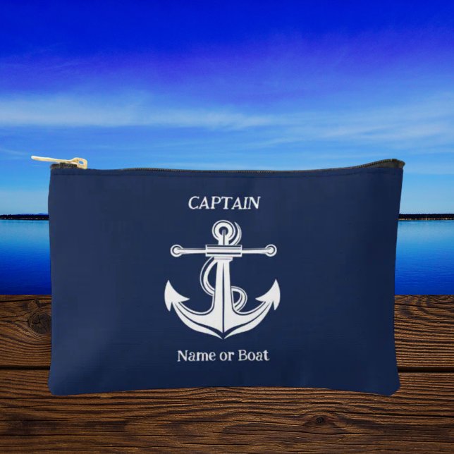 Navy Blue Captain Anchor Nautical Boat Name Accessory Pouch (Creator Uploaded)