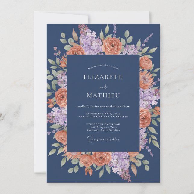 Navy Blue Captivating Autumnal Wedding Invitation (Front)
