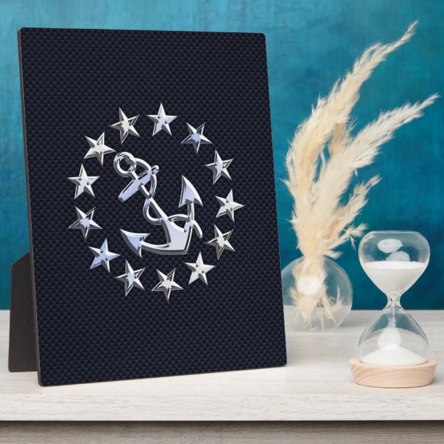 Navy Blue Carbon Fiber Nautical Yacht Flag Print Plaque (Side)