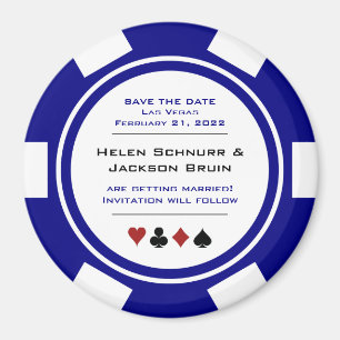 Navy Blue Casino Poker Chip Wedding Save The Date Magnet