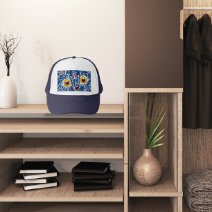 navy blue cat unique artwork trucker hat