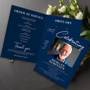 Navy Blue Celebration of Life Photo Funeral Progra Flyer