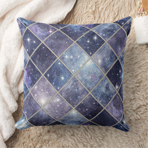 Navy Blue Celestial Diamond Lattice Star Cushion
