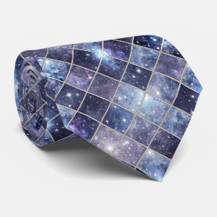 Navy Blue Celestial Diamond Lattice Star Tie