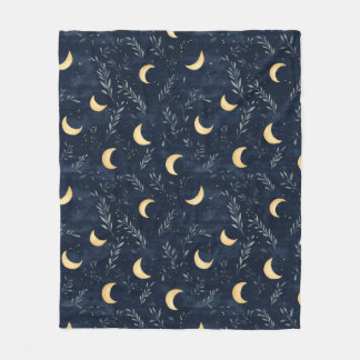 Navy Blue Celestial Moon and Foliage Blanket