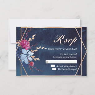 Navy Blue Chalkboard Floral RSVP Response Card