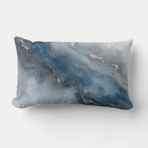 Navy Blue Charcoal Grey White Beige Abstract Lumbar Cushion