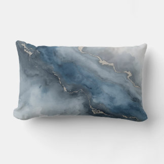 Navy Blue Charcoal Grey White Beige Abstract Lumbar Cushion
