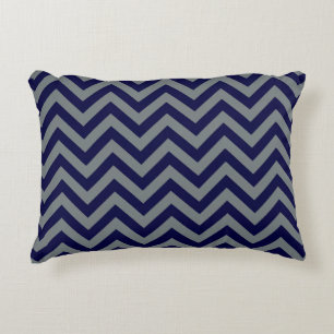Navy Blue, Charcoal Large Chevron ZigZag Pattern Decorative Cushion