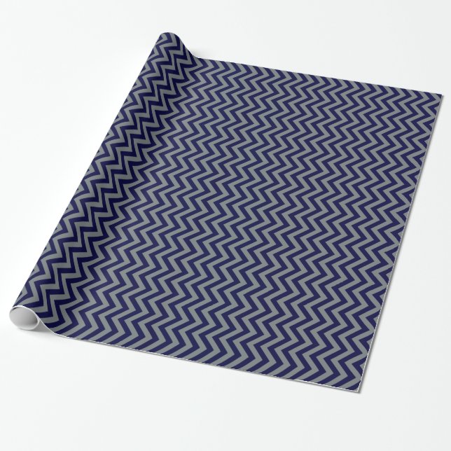 Navy Blue, Charcoal Large Chevron ZigZag Pattern Wrapping Paper (Unrolled)