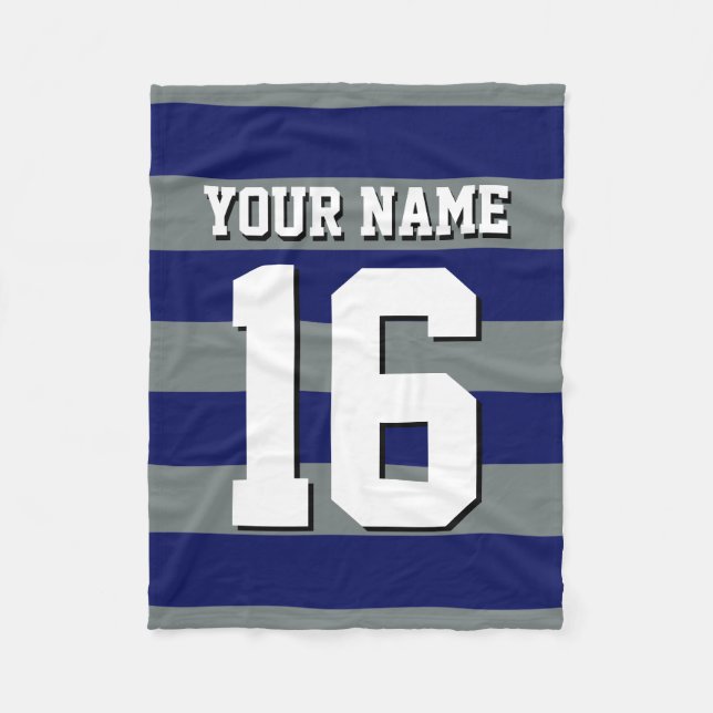 Navy Blue Charcoal Team Jersey Preppy Stripe Fleece Blanket (Front)