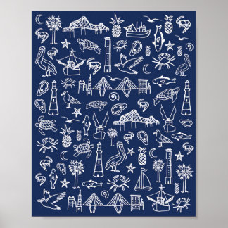 Navy Blue Charleston Toile Poster 