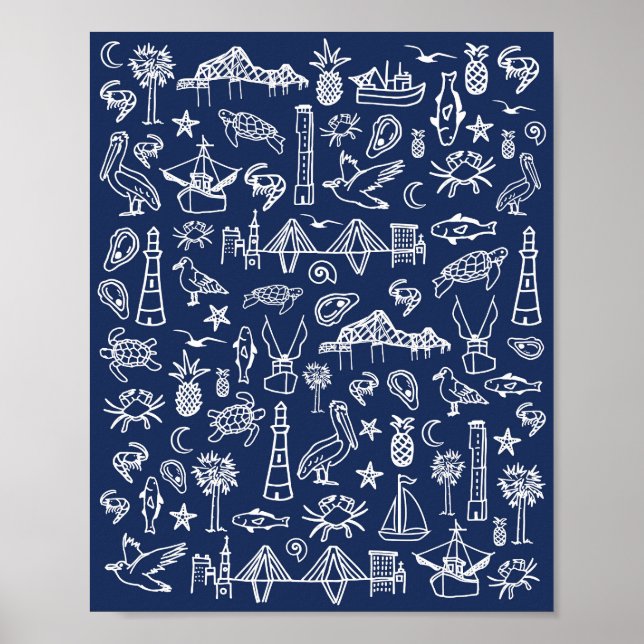 Navy Blue Charleston Toile Poster  (Front)