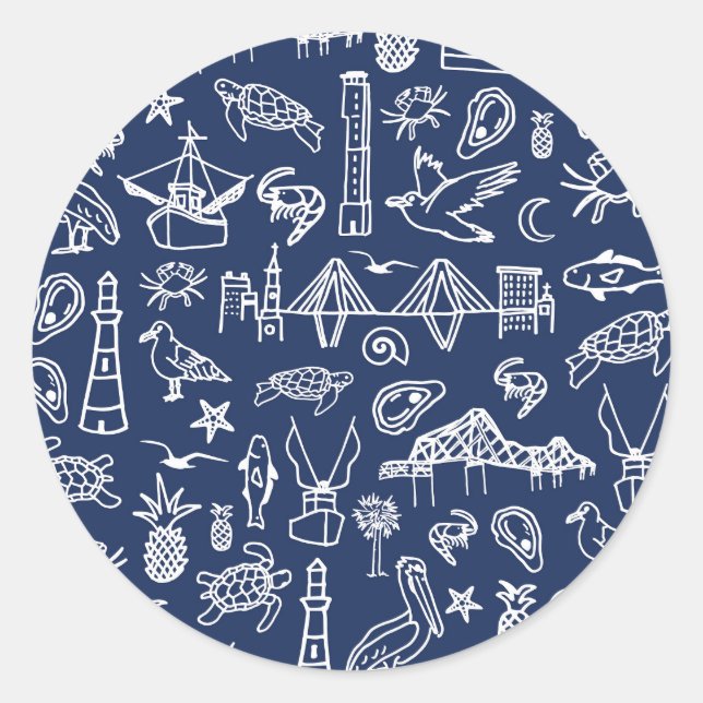 Navy Blue Charleston Toile Sticker (Front)