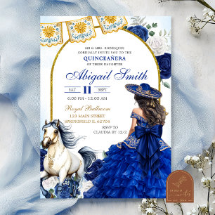 Navy Blue Charra Rose Quinceanera Invitation