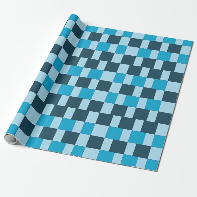 Navy Blue Checkers Checkered Wrapping Paper (Unrolled)