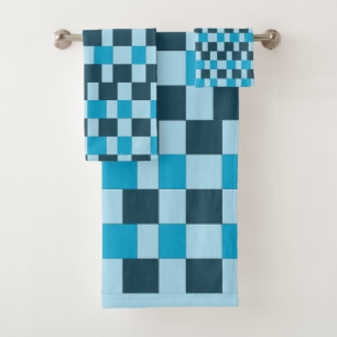 Navy Blue Checkers Chequered Bath Towel Set