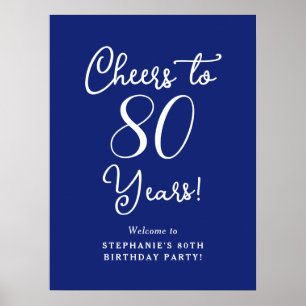 Navy Blue Cheers to 80 Years Birthday Welcome Sign