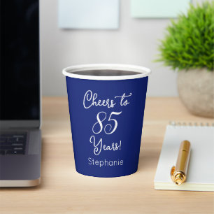 Navy Blue Cheers to 85 Years 85th Birthday Paper Cups