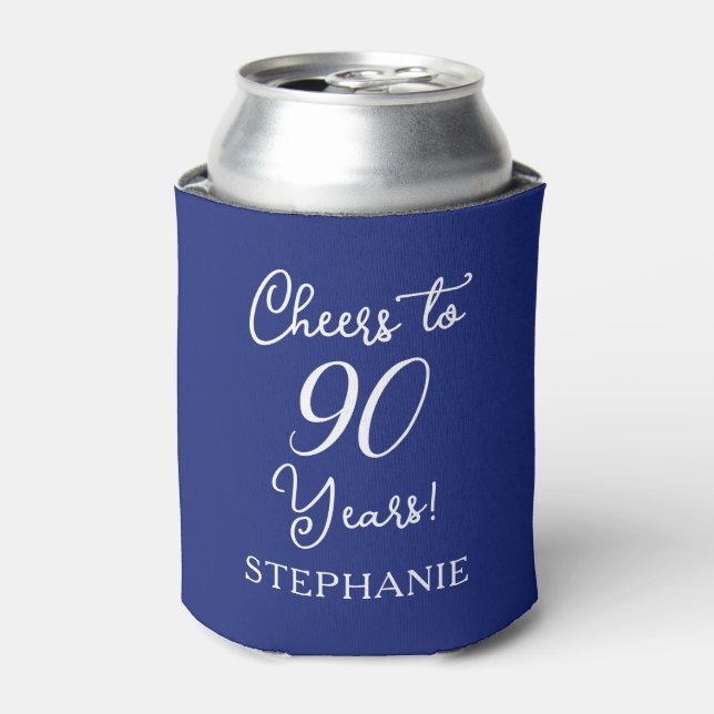 Navy Blue Cheers to 90 Years 90th Birthday Can Cooler (Can Front)