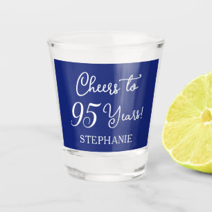 Navy Blue Cheers to 95 Years 95th Birthday Party Shot Glass