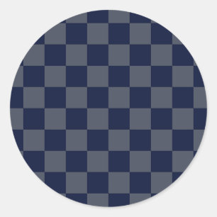 Navy Blue Chequerboard Classic Round Sticker