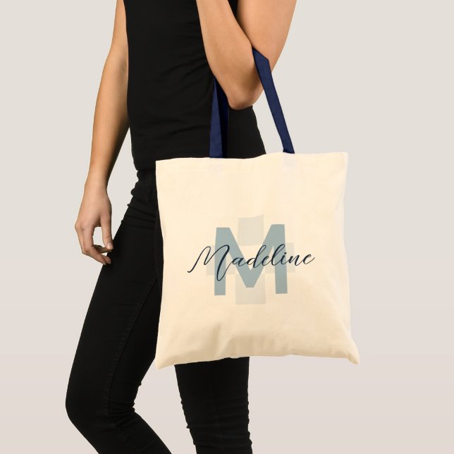 Navy Blue Chequerboard Monogram Ocean Cruise Tote Bag (Front (Product))